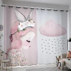 Ins estilo rosa menina coração cortina quarto infantil sala de estar janela do chão ao teto desenho animado decoração cr