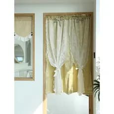 Iris Home Travel Sem perfuração Nórdico Limão Amarelo Geométrico Cortina de dupla camada Cortina de porta Meia cortina C