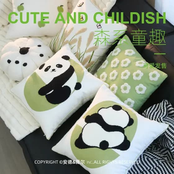 Bonito Panda fronha sala de estar sofá puro algodão lona capa almofada quarto cabeceira fronha cama capa traseira