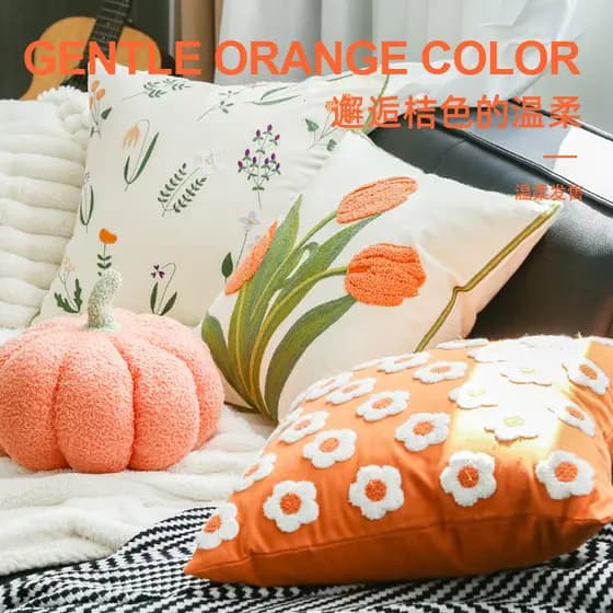 Luz de luxo simples puro algodão bordado travesseiro cor laranja almofada sala estar sofá quadrado capa traseira cama qu