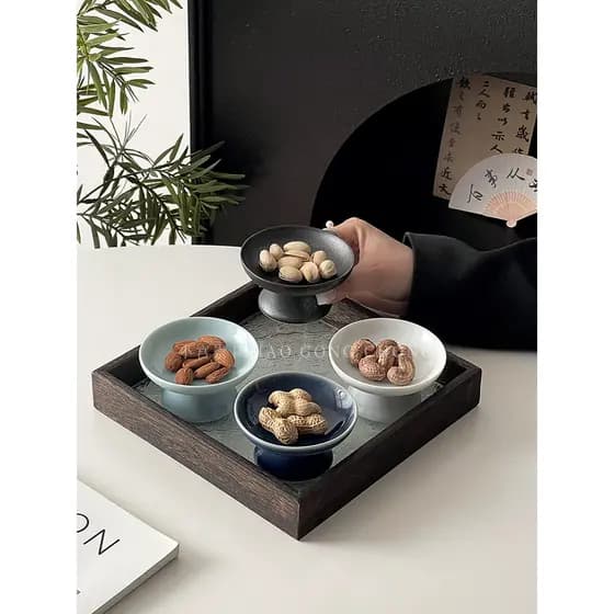 Conjunto de prato de frutas secas de cerâmica chinesa retrô, prato de refresco requintado doméstico, prato de pastelaria