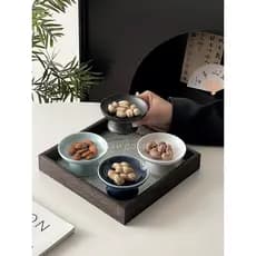 Conjunto de prato de frutas secas de cerâmica chinesa retrô, prato de refresco requintado doméstico, prato de pastelaria