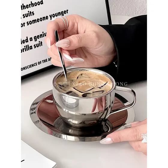 Nicho ins estilo xícara de café de aço inoxidável pires conjunto gelo americano Latte copo de água doméstico chá da tard