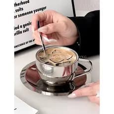 Nicho ins estilo xícara de café de aço inoxidável pires conjunto gelo americano Latte copo de água doméstico chá da tard