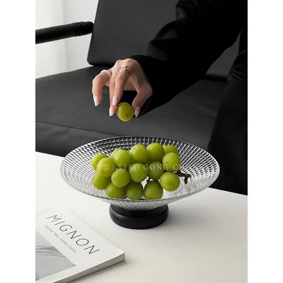 Prato de frutas de vidro requintado de alta qualidade, mesa de centro para sala de estar, luz de alta aparência, mesa fr