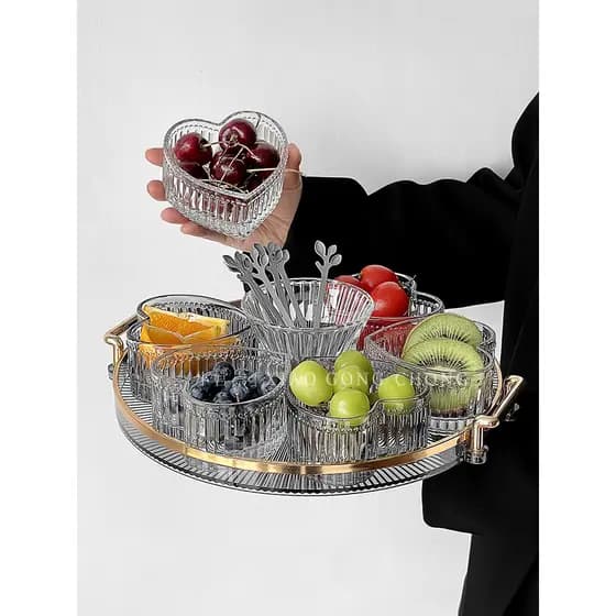Conjunto de pratos de colocação de lanches de alta qualidade Amor Vidro Prato de frutas secas Sala de estar Luz doméstic
