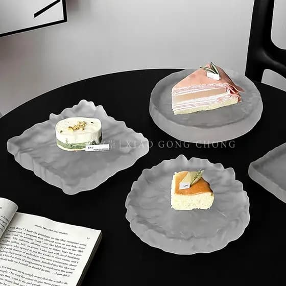 Placa de vidro glaciar fosca, bandeja de sobremesa para refeição fria de alta qualidade, prato de Sushi, banquete criati