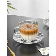 Ins luz luxo copo de vidro pires latte latte xícara de café boa aparência requintado simples criativo listrado copo de a