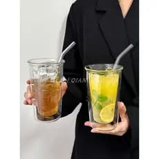 Ins estilo resistente a altas temperaturas de alta aparência transparente dupla camada copo de vidro isolado gelado amer