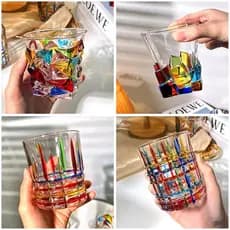 Refração arco-íris brilho suco pintado copo de água brilhante Design vidro pintado à mão nicho feito à mão