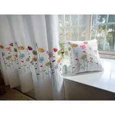 Cortina bordada de fibra de bambu quarto sala de estar varanda High-End bordado flor gancho Semi-Blackout porta cortina