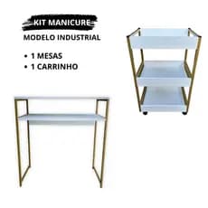 Kit Mesa Manicure Profissional Com Carrinho Estilo Industrial - Organize Seus Materiais Manicure Com Estilo E Mobilide
