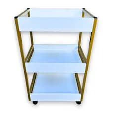 Carrinho Auxiliar Manicure Industrial Mdf Branco e Metalon Dourado Premium - Organize Seus Materiais com Estilo
