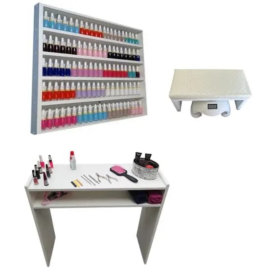 Mesa Para Manicure + Nicho Para Esmaltes + Apoio De Punho Branco