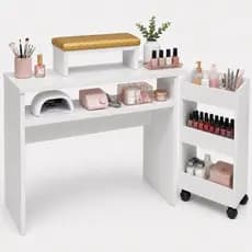 Kit Mesa Manicure com Carrinho Auxiliar e Apoio de Mão