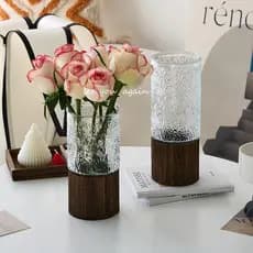 High-End novo estilo chinês suporte de madeira vaso de vidro estilo chinês transparente arranjo de flores hidropônicas s