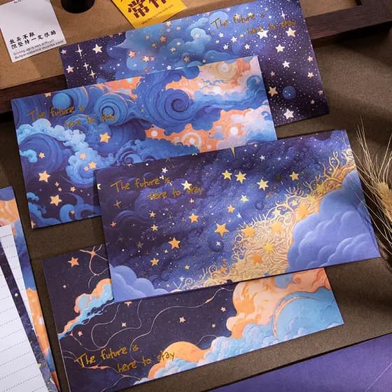 Conjunto de Envelope de papel com carta de céu estrelado dos sonhos no dia seguinte, sentimento de alta qualidade, doura