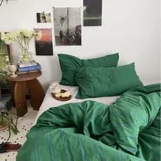 Medieval Retro simples nórdico algodão fio-tingido lavado algodão cama conjunto de quatro peças verde escuro colcha capa