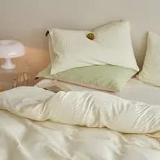 Simples cor sólida estilo coreano Seersucker algodão lavado Jacquard cama conjunto de quatro peças branco puro algodão á