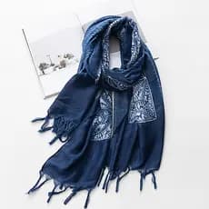 Cachecol feminino primavera outono algodão fino misturado Tie-dye imitação azul corante Batik lembrança de viagem literá