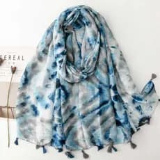 Lenço estilo fino comércio exterior exportação lenço de seda primavera verão azul Tie-Dye efeito pintado à mão fio Bali