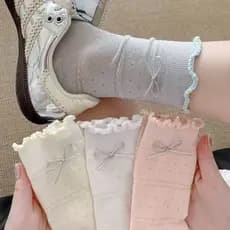 Estilo de balé meias femininas verão fino laço arco bonito doce meados de tubo meias leite branco estilo Preppy pilha me