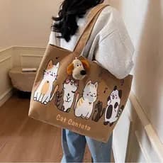 Estilo coreano bolsa de lona de grande capacidade 2026 primavera novo estilo estilo preguiçoso gato dos desenhos animado