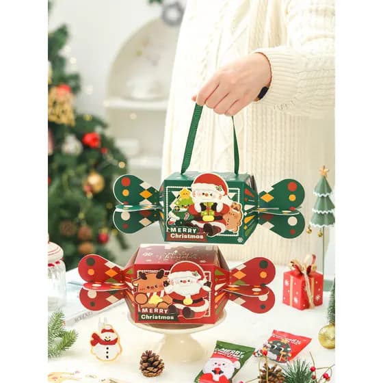Caixa de embalagem de natal caixa de presente portátil saco de doces floco de neve crocante arroz glutinoso barco Nougat