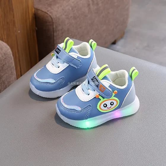 Outono novo estilo bebê menino Light-Up sapatos meninas tênis de couro 01-2-3 anos de idade bebê sola macia sapatos da c
