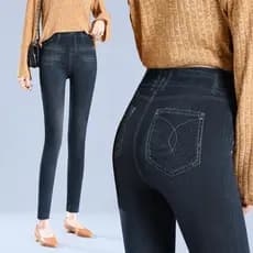 Leggings senhoras outono inverno exterior Wear imitação Denim fino-ajuste mais magro olhar All-match cintura alta calças