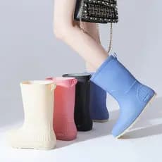 All-Match moda resistente ao desgaste escovado engrossado Mid-Tube senhoras botas de água botas de chuva chuva Bo