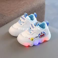 2025 outono novo estilo meninos tênis de superfície de couro sapatos infantis antiderrapante Light-up tênis bebê menina