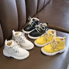 Meninos meninas Martin botas de neve do bebê botas de couro de inverno cor sólida botas curtas mais veludo grosso sapato