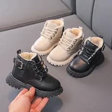 W inverno meninos botas curtas engrossado velo mais botas de algodão meninas botas de neve crianças botas de couro moda