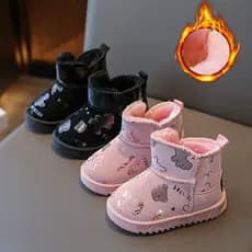 Crianças botas de neve meninas grande algodão quente sapatos de algodão inverno novo estilo dos desenhos animados bonito