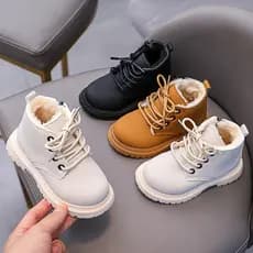 W inverno sapatos infantis crianças Martin botas grandes de algodão meninos botas curtas de couro meninas velo quente bo