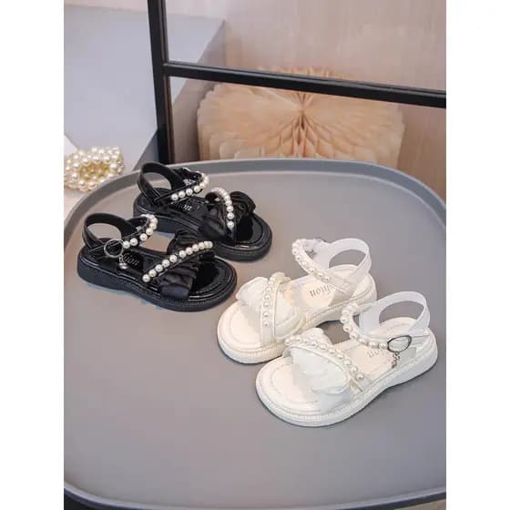 Meninas sandálias princesa sapatos 2026 verão novo estilo meninas sapatos meninas pérola crianças bebê Velcro sapatos de