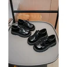 Estilo Preppy meninos sapatos de couro primavera outono novo estilo preto estudante sapatos Velcro estilo britânico meni