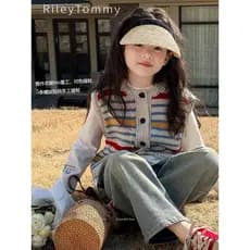 Britânico RileyTommy camisola infantil colete feminino 2025 novo estilo elegante All-Match em camadas colete malhas