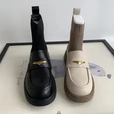Sola leve elegante 100 ~ salto médio plano redondo botas Martin meias botas finas botas elásticas botas curtas femininas