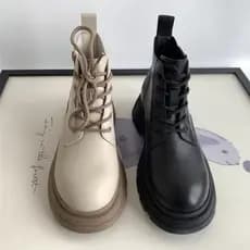 Botas Martin de couro genuíno ela ~ T salto baixo sola plana dedo do pé redondo respirável primeira camada de couro genu