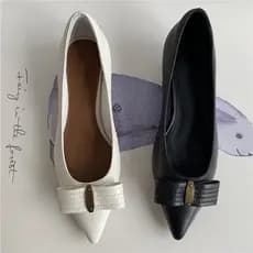 Meitiansi ~ JT Dedo Apontado Couro Genuíno Salto Baixo Stiletto Mocassins Couro Boca Rasa Arco Sola Macia Sapatos Femini