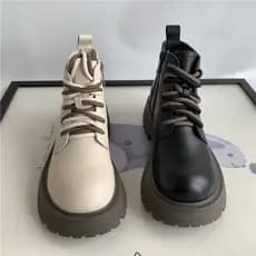 Botas Martin Cem ~ Combina com salto baixo e sola plana, bico redondo, sola macia, camada superior de couro