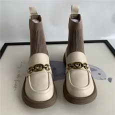 She ~ T salto baixo plano dedo do pé redondo Martin botas meias botas finas botas elásticas botas curtas femininas JK co