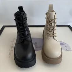 Martin botas She ~ T de salto baixo sola plana dedo do pé redondo sola macia martin botas camada superior couro genuíno