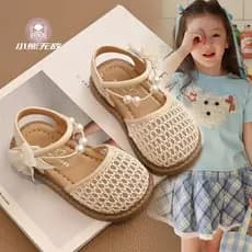 Meninas sandálias 2026 novo estilo verão sapatos infantis bebê menina Baotou tecido princesa sapatos menina sapatos de s