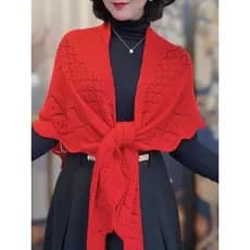 Novo estilo elegante moda malha oco triângulo cachecol feminino cor sólida All-Match ar condicionado sala Shaw