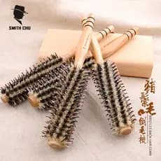 Chu ferreiro chu ferreiro rolando pente de madeira curling pente de cerdas franja pente cilíndrico barbearia curling fiv