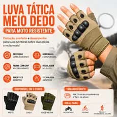 Luva Tatica Meio Dedo Moto Bike Ciclismo Air Soft Trilha Proteção Resistente Antiderrapante Impacto