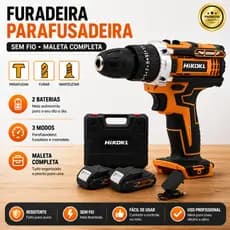 Furadeira Parafusadeira Chave de Impacto Recarregavel 2 Baterias 21V 36V 48V Sem Fio Maleta Completa